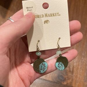 Cost Plus World Market Brass and Aqua Earrings